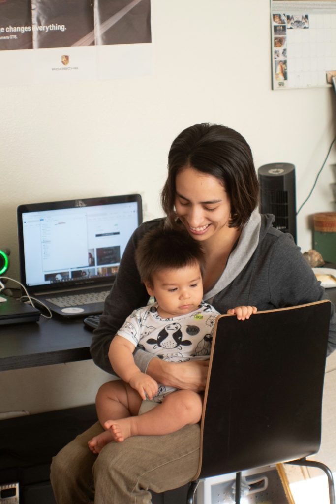 A woman balancing work and family life